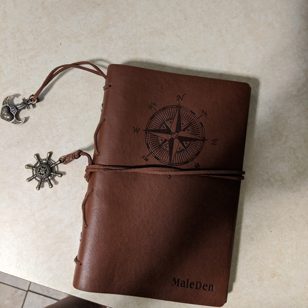 Leather compass travel journal